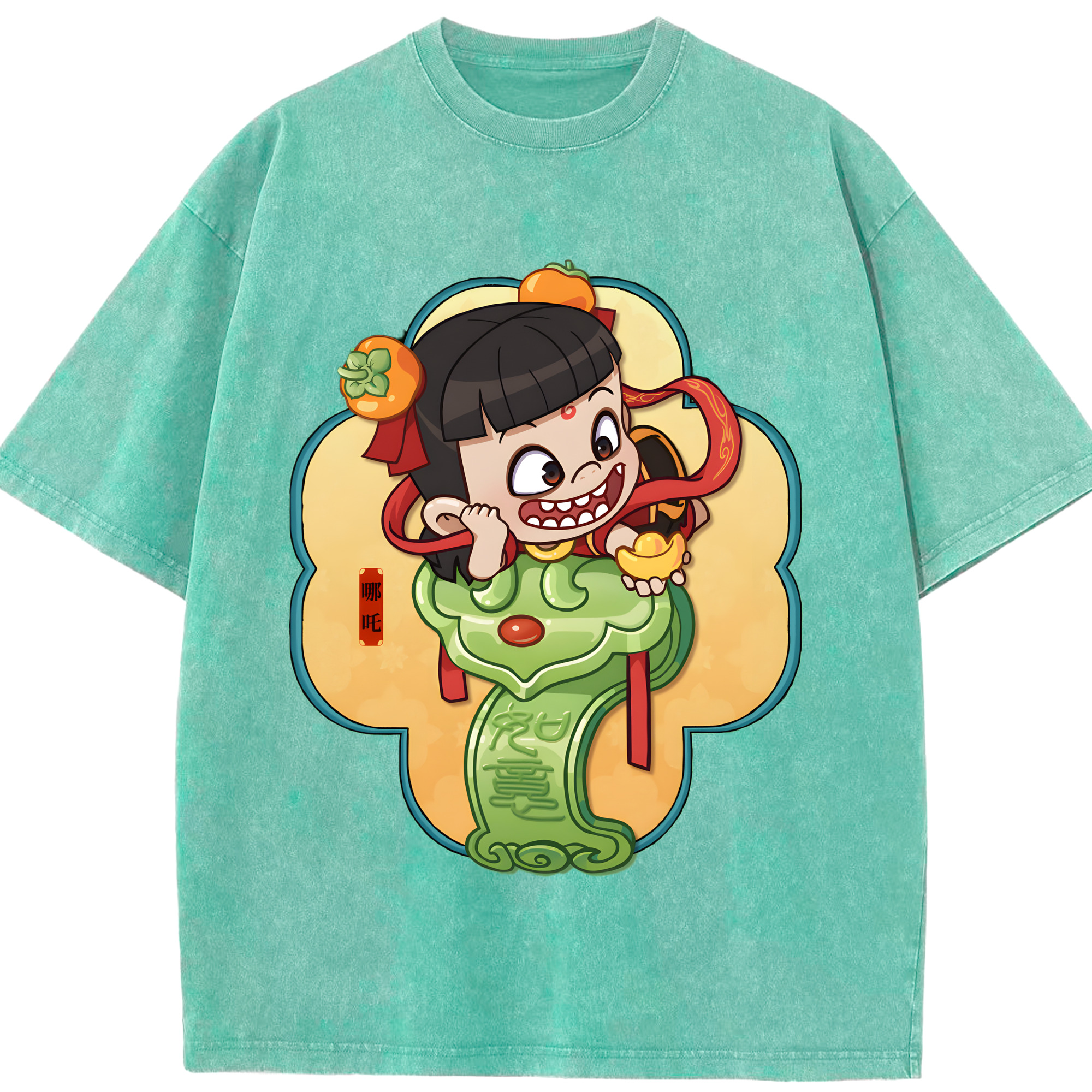 （画像用） Ne Zha 2 ナタ 魔童の大暴れ 綿100% ヴィンテージ風 半袖Tシャツ（フロントプリント）